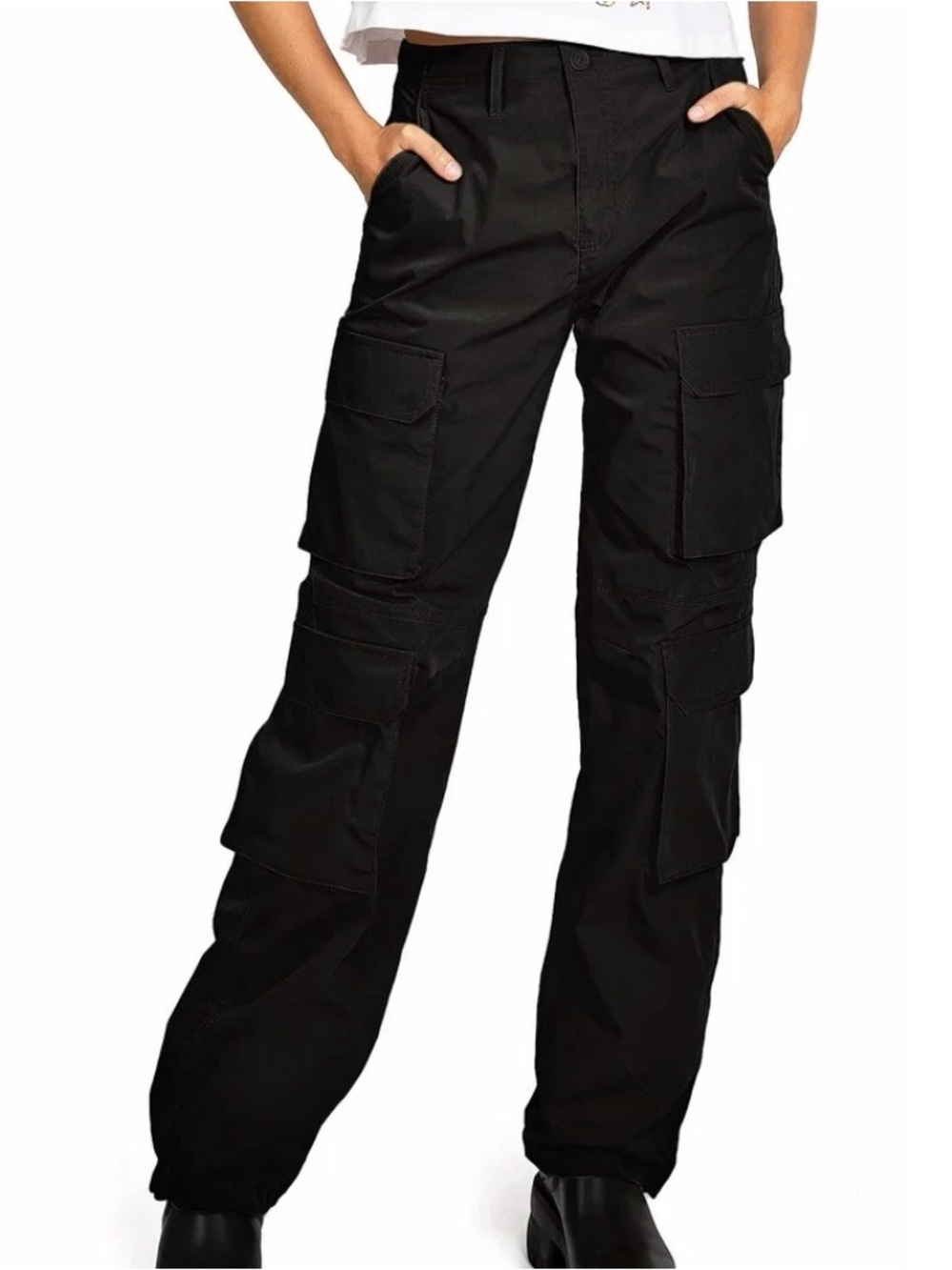 Black Cargo Utility Pants - Multiple Pockets